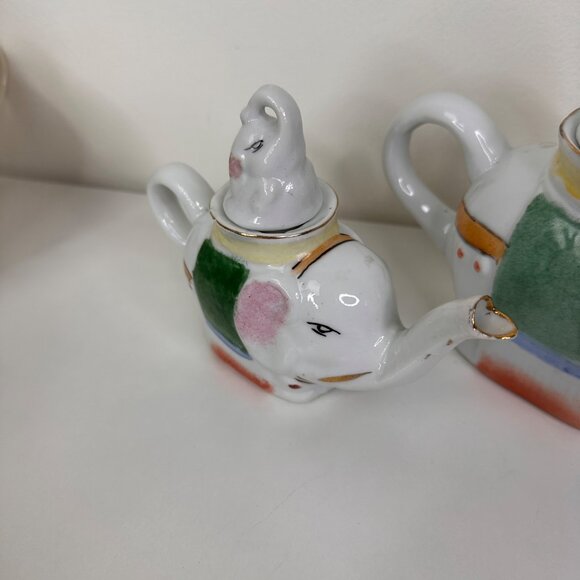Vintage Elephant Porcelain Teapot Set Of 3 - Picture 11 of 13